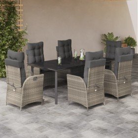 Set comedor jardín 7 pzas y cojines ratán sintético gris claro Set comedor jardín 7 pzas y cojines ratán sintético gris claro