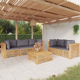 Juego muebles de jardín 6 piezas y cojines madera maciza teca de vidaXL, Conjuntos de jardín - Ref: Foro24-3100872, Precio: 1...