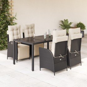 Set de muebles jardín 5 pzas con cojines ratán sintético negro
