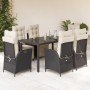 Set de comedor de jardín 7 pzas y cojines ratán sintético negro