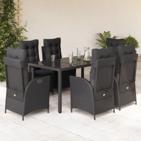 Set de comedor de jardín 7 pzas y cojines ratán sintético negro Set de comedor de jardín 7 pzas y cojines ratán sintético negro