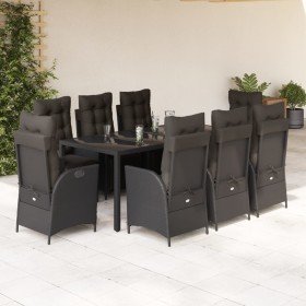 Set de comedor de jardín 9 pzas y cojines ratán sintético negro Set de comedor de jardín 9 pzas y cojines ratán sintético negro