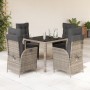 Set comedor de jardín 5 piezas con cojines ratán sintético gris