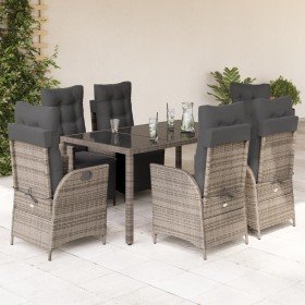 Set comedor jardín 7 pzas y cojines ratán sintético gris en Conjuntos de jardín | Comprar online en Foro24