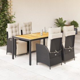Set de muebles jardín 5 pzas con cojines ratán sintético negro