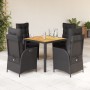 Set de muebles jardín 5 pzas con cojines ratán sintético negro