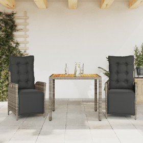 Set comedor de jardín 3 piezas con cojines ratán sintético gris Set comedor de jardín 3 piezas con cojines ratán sintético gris