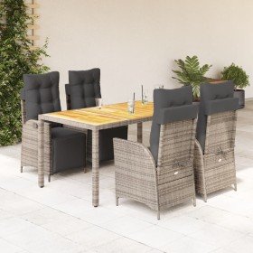 Set comedor de jardín 5 piezas con cojines ratán sintético gris