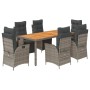 Set comedor jardín 7 pzas y cojines ratán sintético gris
