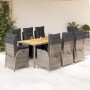 Set comedor jardín 9 pzas y cojines ratán sintético gris