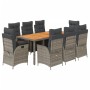 Set comedor jardín 9 pzas y cojines ratán sintético gris