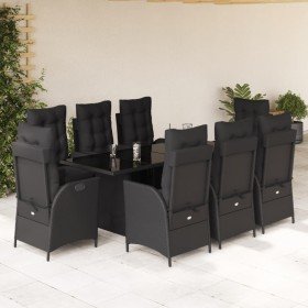 Set de comedor de jardín 9 pzas y cojines ratán sintético negro