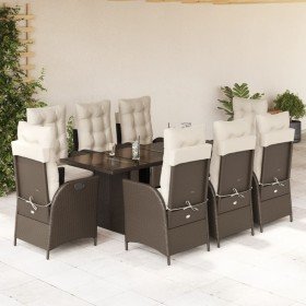 Set comedor para jardín 9 pzas y cojines ratán sintético marrón Set comedor para jardín 9 pzas y cojines ratán sintético marrón