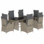 Set comedor jardín 7 pzas y cojines ratán sintético gris