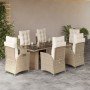 Set comedor de jardín 7 pzas con cojines ratán sintético beige