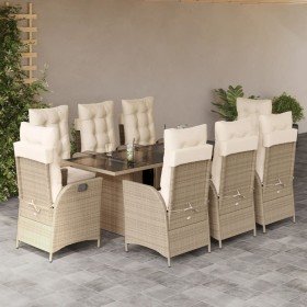Set comedor de jardín 9 pzas con cojines ratán sintético beige Set comedor de jardín 9 pzas con cojines ratán sintético beige
