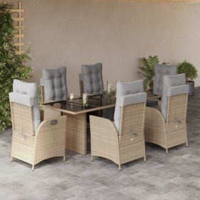 Set comedor de jardín 7 pzas con cojines ratán sintético beige