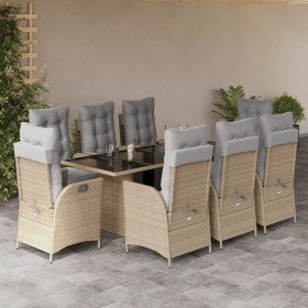 Set comedor de jardín 9 pzas con cojines ratán sintético beige en Conjuntos de jardín | Comprar online en Foro24