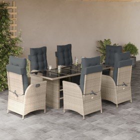 Set comedor jardín 7 pzas y cojines ratán sintético gris claro