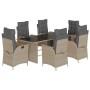 Set comedor jardín 7 pzas y cojines ratán sintético gris claro