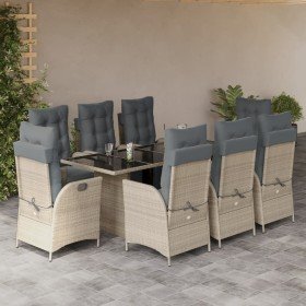 Set comedor de jardín 9 pzas cojines ratán sintético gris claro