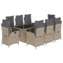 Set comedor de jardín 9 pzas cojines ratán sintético gris claro