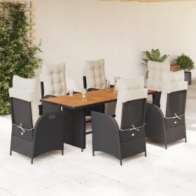 Set de comedor de jardín 7 pzas y cojines ratán sintético negro