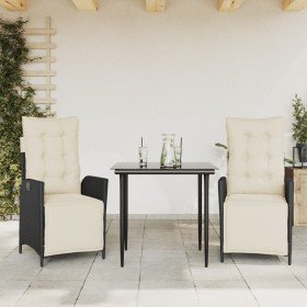 Set comedor de jardín 3 pzas con cojines ratán sintético negro