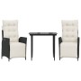 Set comedor de jardín 3 pzas con cojines ratán sintético negro