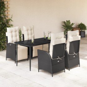 Set de muebles jardín 5 pzas con cojines ratán sintético negro
