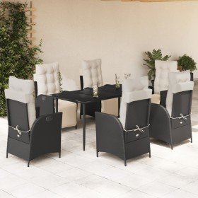 Set de comedor de jardín 7 pzas y cojines ratán sintético negro