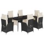 Set de comedor de jardín 7 pzas y cojines ratán sintético negro