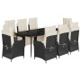 Set de comedor de jardín 9 pzas y cojines ratán sintético negro