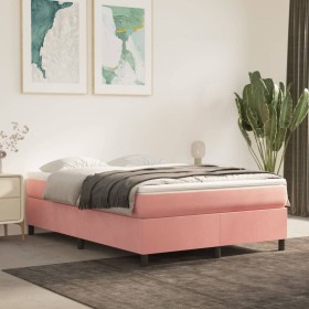 Estructura de cama de terciopelo rosa 140x190 cm