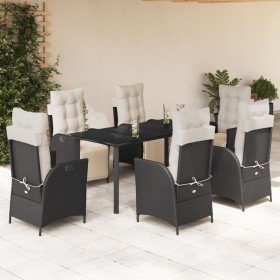 Set de comedor de jardín 7 pzas y cojines ratán sintético negro Set de comedor de jardín 7 pzas y cojines ratán sintético negro