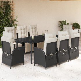 Set de comedor de jardín 9 pzas y cojines ratán sintético negro
