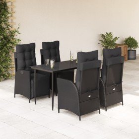 Set de muebles jardín 5 pzas con cojines ratán sintético negro