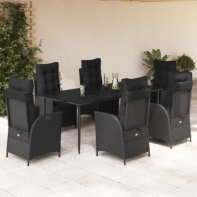 Set de comedor de jardín 7 pzas y cojines ratán sintético negro