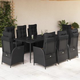 Set de comedor de jardín 9 pzas y cojines ratán sintético negro en Conjuntos de jardín | Comprar online en Foro24