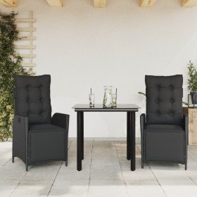 Set comedor de jardín 3 pzas con cojines ratán sintético negro Set comedor de jardín 3 pzas con cojines ratán sintético negro