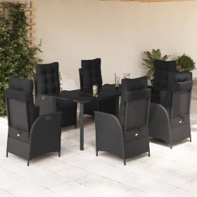 Set de comedor de jardín 7 pzas y cojines ratán sintético negro
