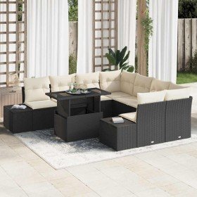 Conjunto de sofá de jardín 9 pcs Negro y crema 100 x 55 x 73 cm
