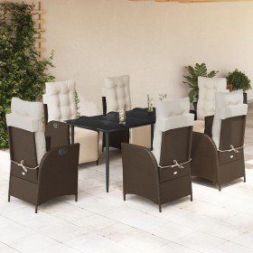 Set comedor de jardín 7 pzas con cojines ratán sintético marrón