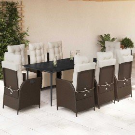 Set comedor para jardín 9 pzas y cojines ratán sintético marrón