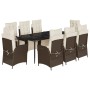 Set comedor para jardín 9 pzas y cojines ratán sintético marrón