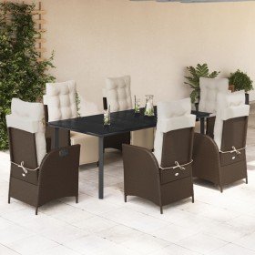 Set comedor de jardín 7 pzas con cojines ratán sintético marrón