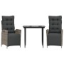 Set comedor de jardín 3 piezas con cojines ratán sintético gris
