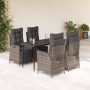 Set comedor de jardín 5 piezas con cojines ratán sintético gris