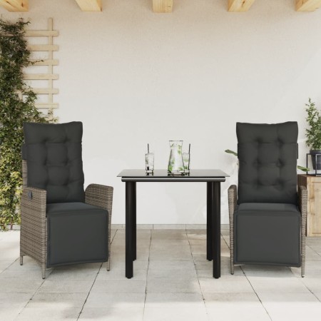 Set comedor de jardín 3 piezas con cojines ratán sintético gris