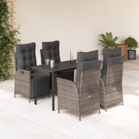 Set comedor de jardín 5 piezas con cojines ratán sintético gris